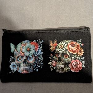 Black Skull Floral Pouch